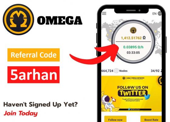 Omega Network Referral Code 5arhan Get 20 OM Mining Crypto on